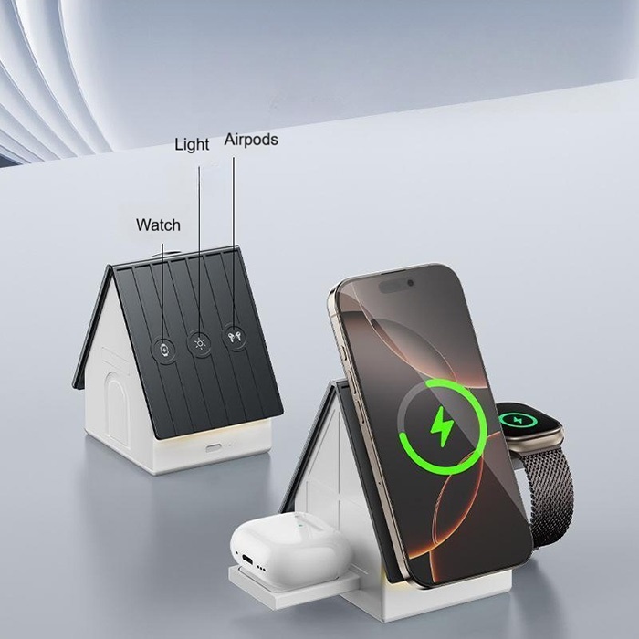 House shape design 3 in 1 magnetic wireless charger stand
